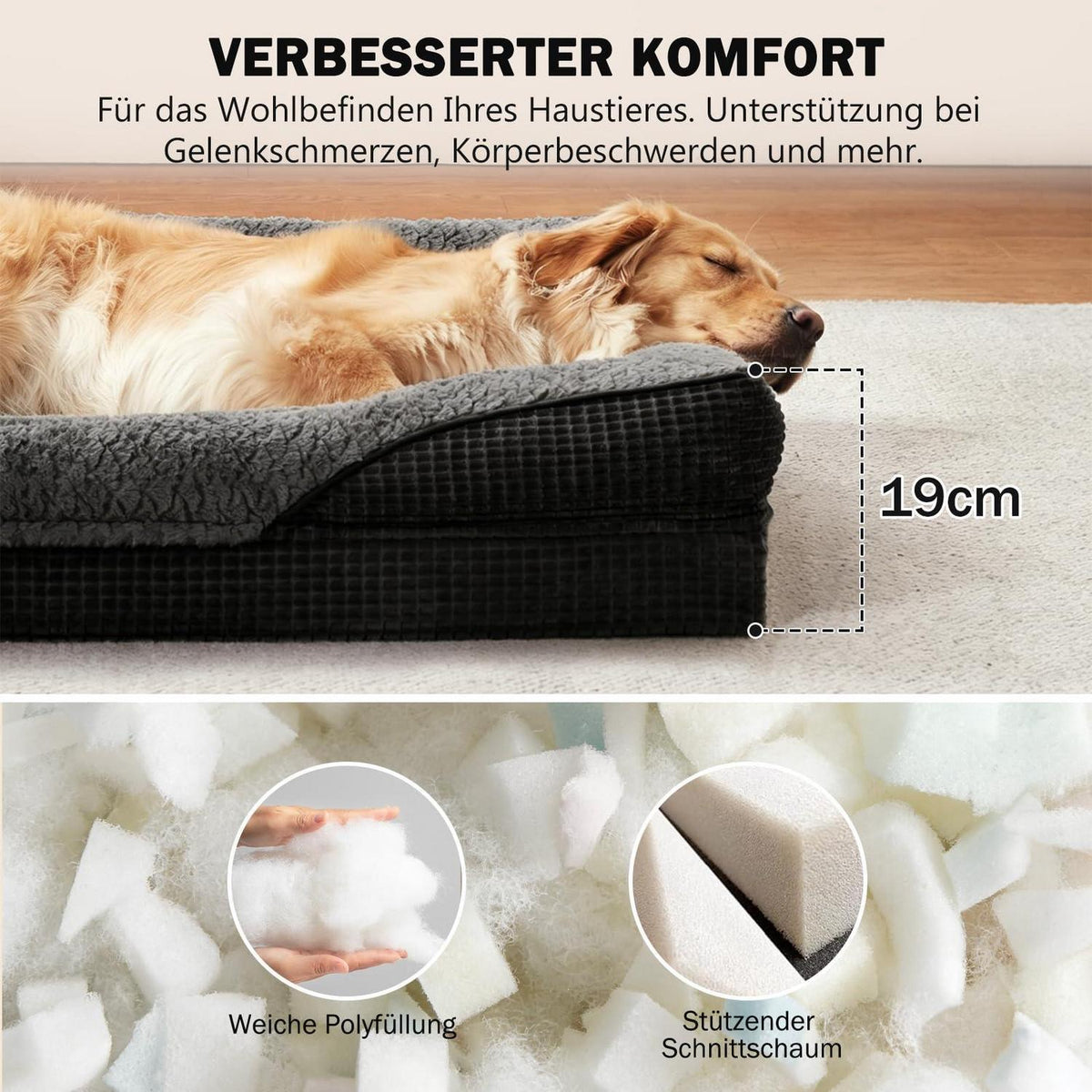 Orthopädisches Hundebett Memory Foam XXL, Grau