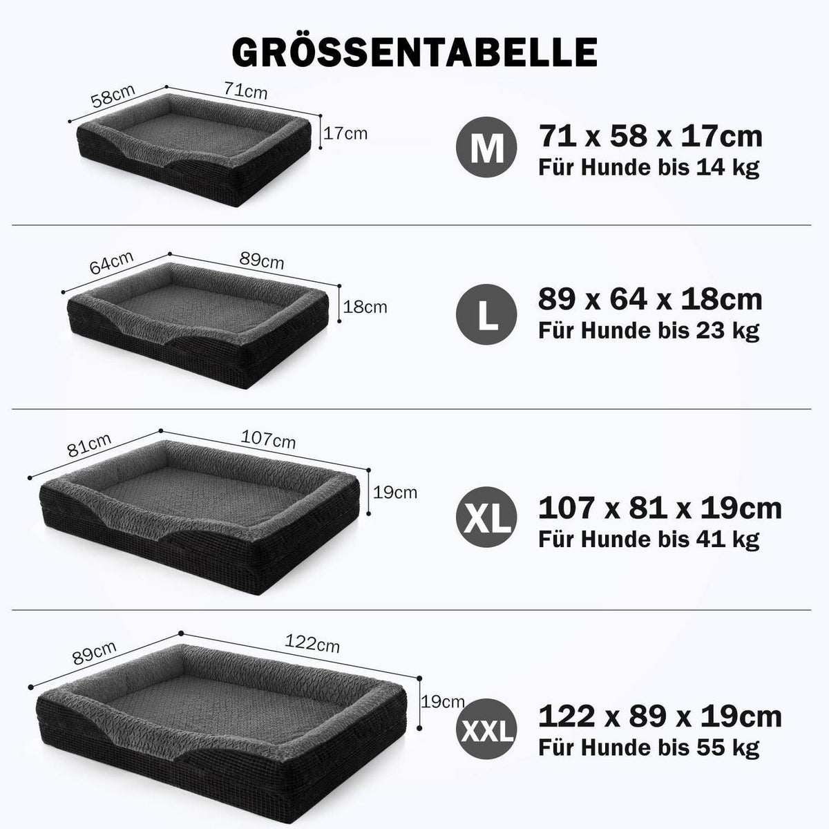 Orthopädisches Hundebett Memory Foam XXL, Grau