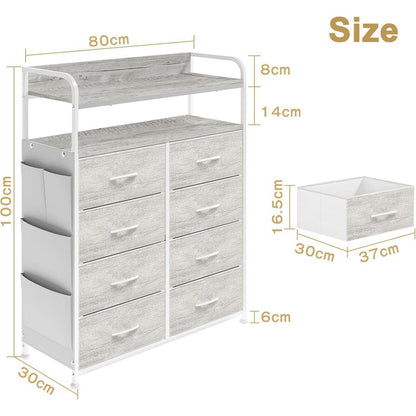 Kommode mit 8 Schubladen & Regalen – Schlafzimmer Organizer Weiß