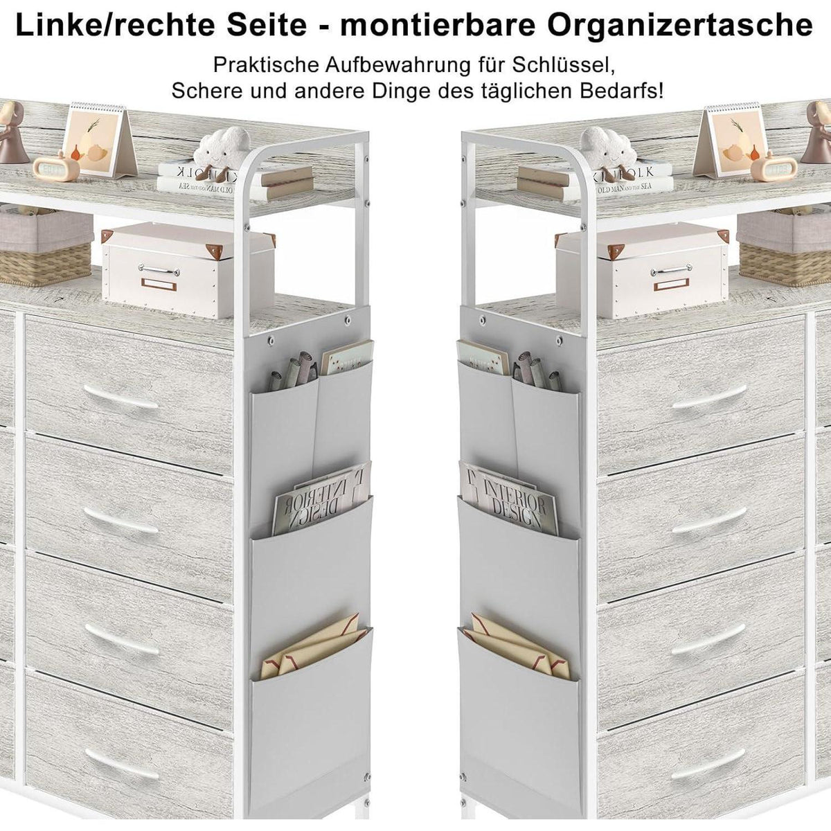 Kommode mit 8 Schubladen & Regalen – Schlafzimmer Organizer Weiß