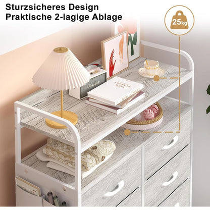 Kommode mit 8 Schubladen & Regalen – Schlafzimmer Organizer Weiß