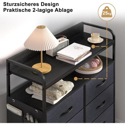 Kommode mit 8 Stoffschubladen & 2 Regalen, Schwarz