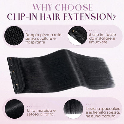 Echthaar Clip-in Extension #1 Lackschwarz 60cm