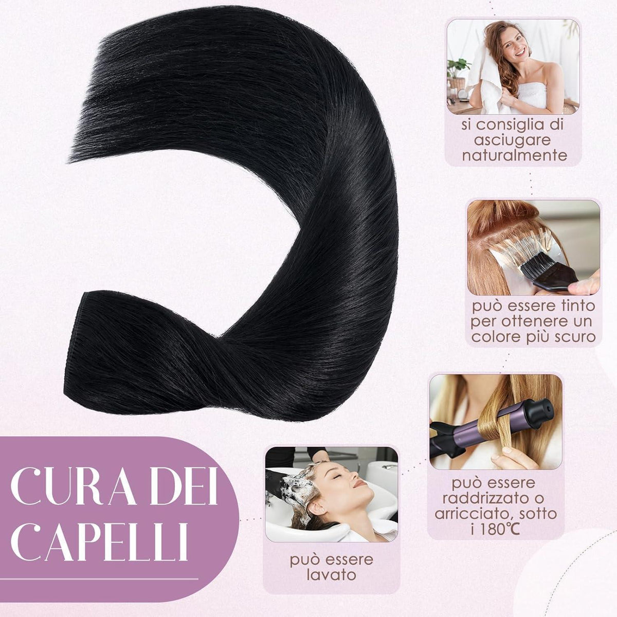 Echthaar Clip-in Extension #1 Lackschwarz 60cm