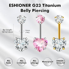G23 Titan Bauchnabelpiercing Gold Silber 14G 8-12mm mit Herz