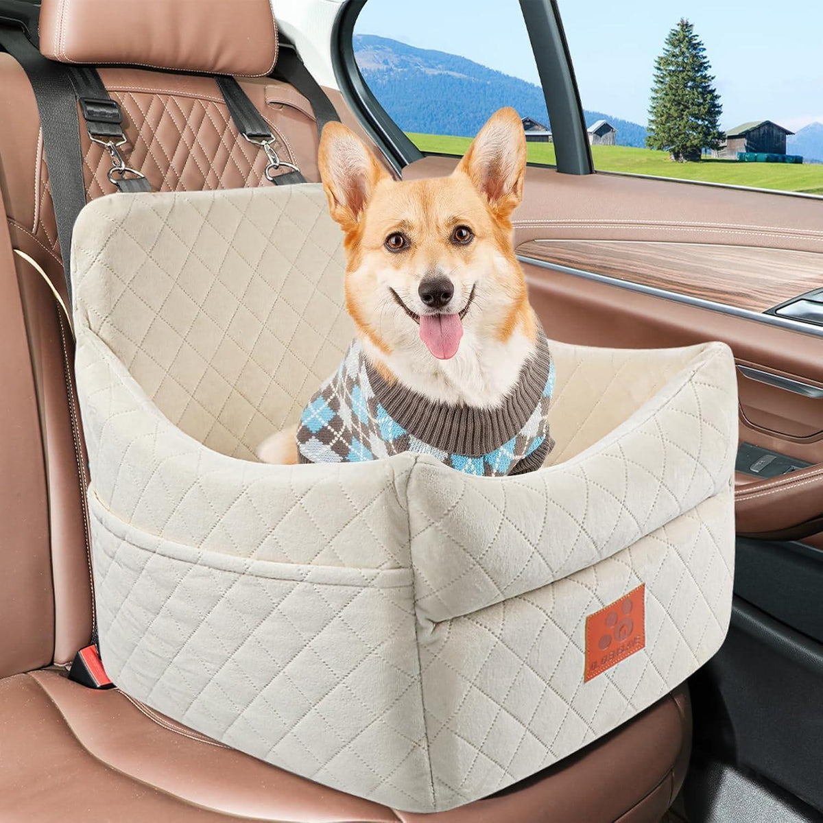 Hunde-Autositz gepolstert – Komfortabel & Waschbar (Weiß/Beige)