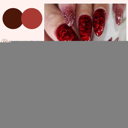 24 Mandel Nägel Aufkleben Rot Blumen French Press on Nails