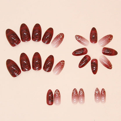 24 Mandel Nägel Aufkleben Rot Blumen French Press on Nails