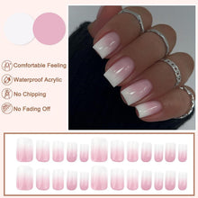 Press on Nails Mittel Eckig Rosa Weiß Farbverlauf