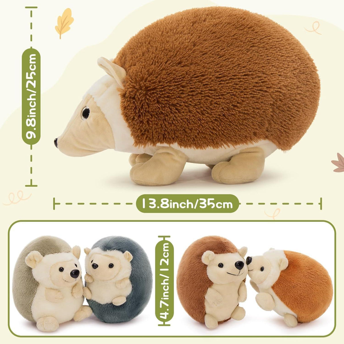 XXL Igel Kuscheltier Set (5er Pack) mit Babys im Bauch