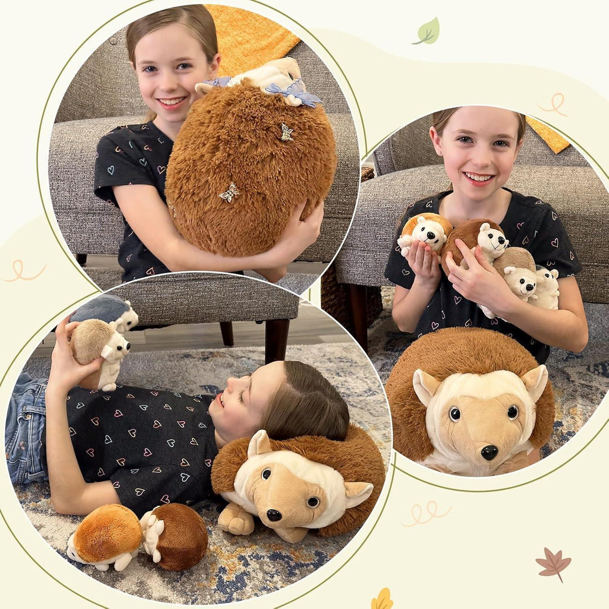 XXL Igel Kuscheltier Set (5er Pack) mit Babys im Bauch