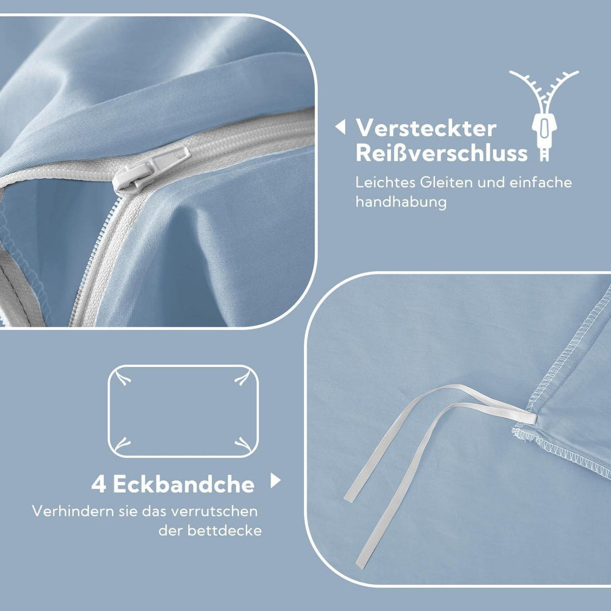 Satin Bettwäsche Set 135x200, Hellblau, 4-teilig, Baumwolle