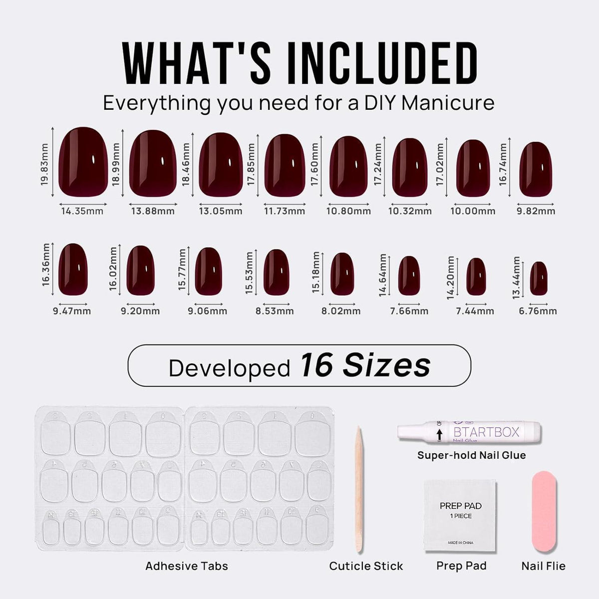 Dunkelrote Press On Nails - Kurze, ovale Fake Nails mit Kleber