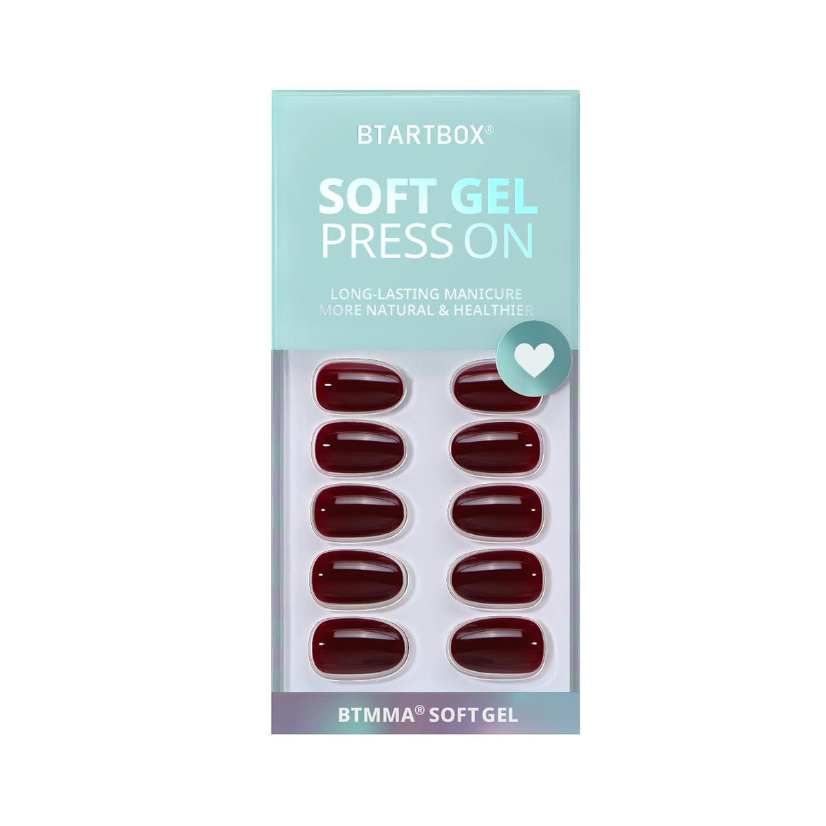 Dunkelrote Press On Nails - Kurze, ovale Fake Nails mit Kleber