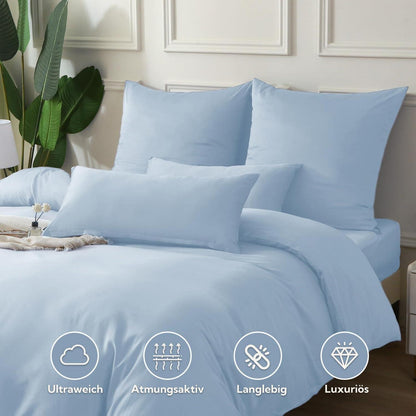 Satin Bettwäsche Set 220x240 Hellblau – Kühlend