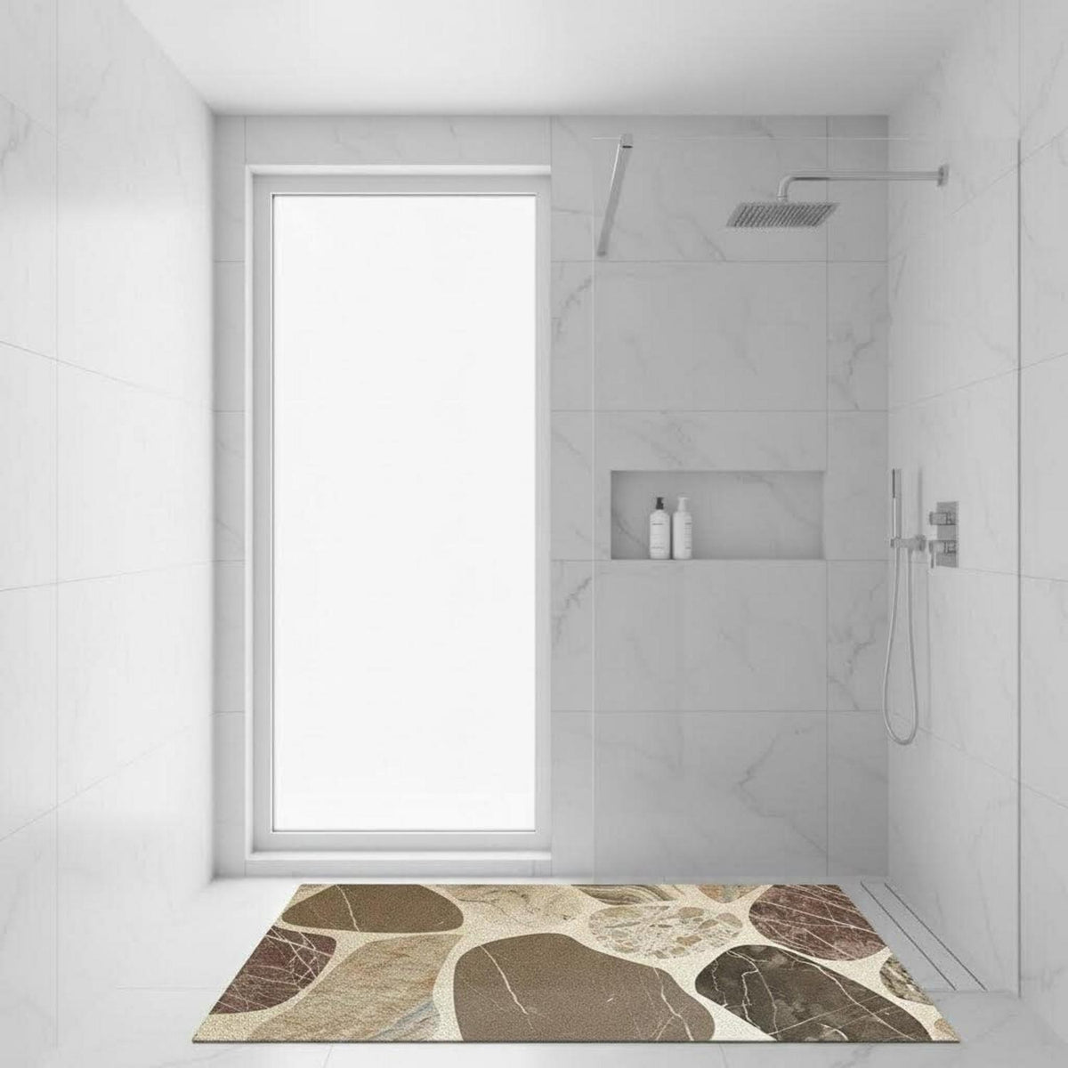 Rutschfeste Duschmatte 120x120 cm – Steinmuster & Zuschneidbar