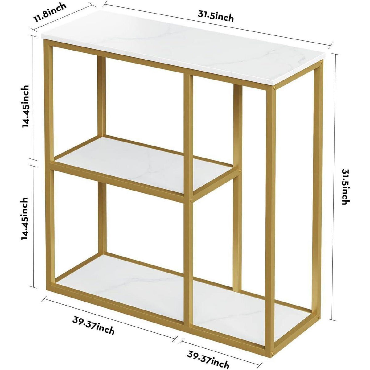 Moderner Konsolentisch mit Ablage – Weiß & Gold, 80x30x80 cm