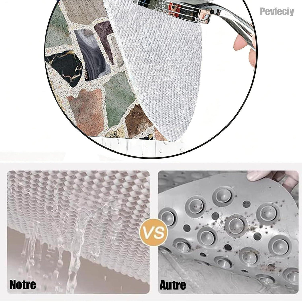 Rutschfeste Duschmatte Steinoptik 110x110 cm – Zuschneidbar & Weich