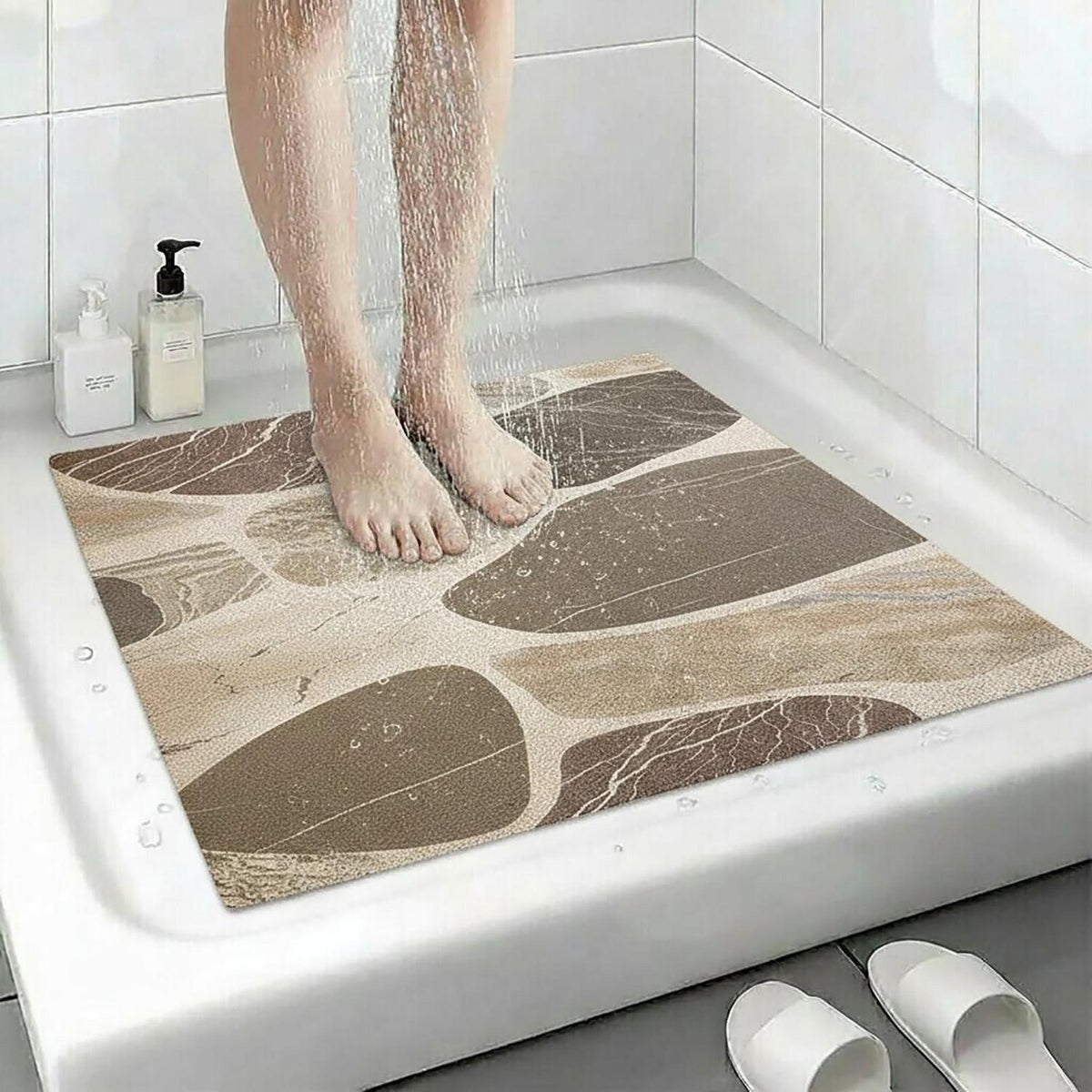 Rutschfeste Duschmatte 110x110 cm - Steinmuster & Zuschneidbar