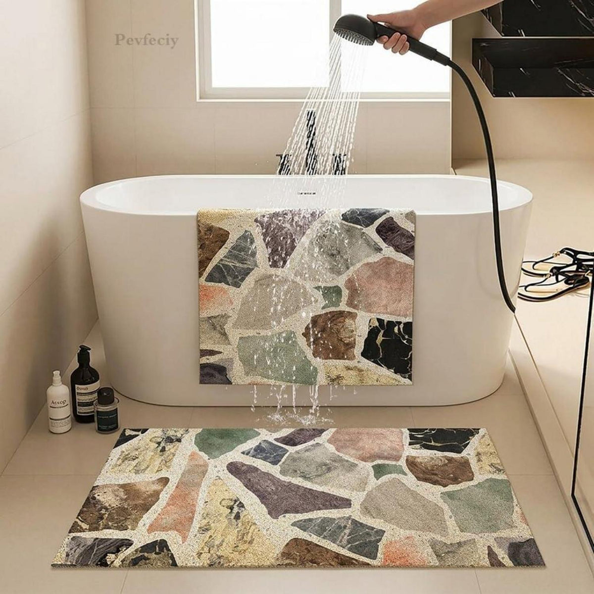 Rutschfeste Badewannenmatte 70x150 cm – Steinmuster & Zuschneidbar