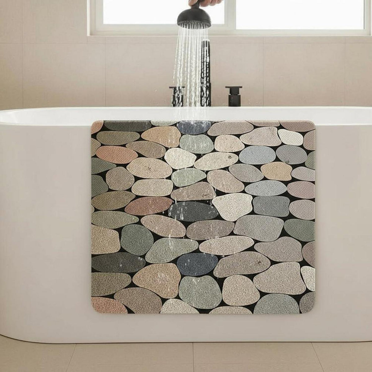 Rutschfeste Duschmatte 90x140 cm - Steinmuster & Komfort