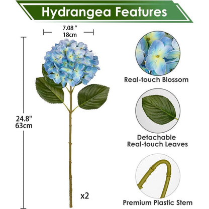 Künstliche Hortensie Real-Touch 2 Stück Blau