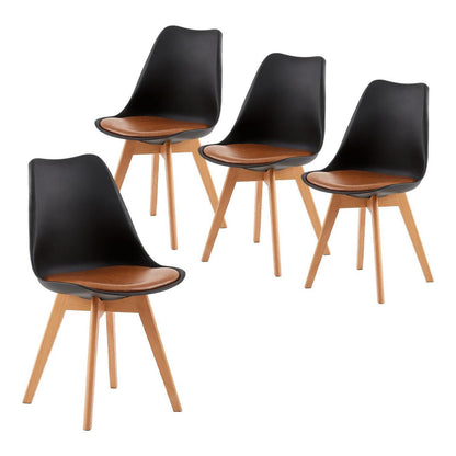 4x Esszimmerstuhl Skandinavisch Retro Schwarz & Braun in Lederoptik