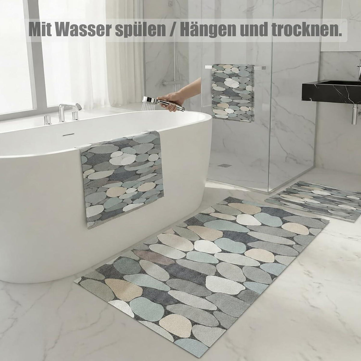 Rutschfeste Duschmatte 120x150 cm – Steinmuster & Antirutsch