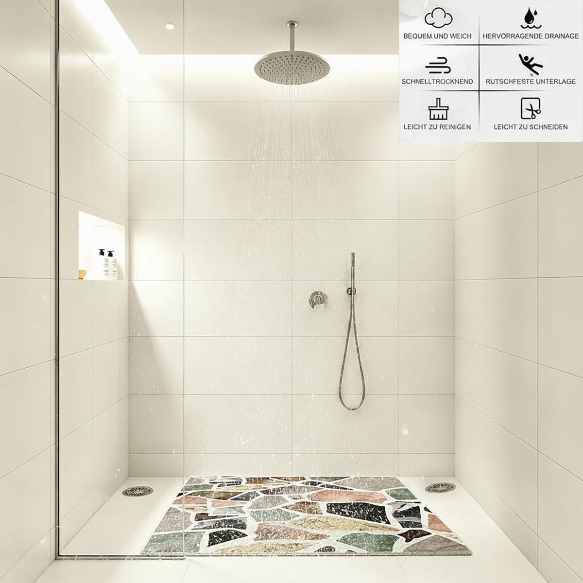 Rutschfeste Badematte 120x140 cm - Steinmuster Duschmatte