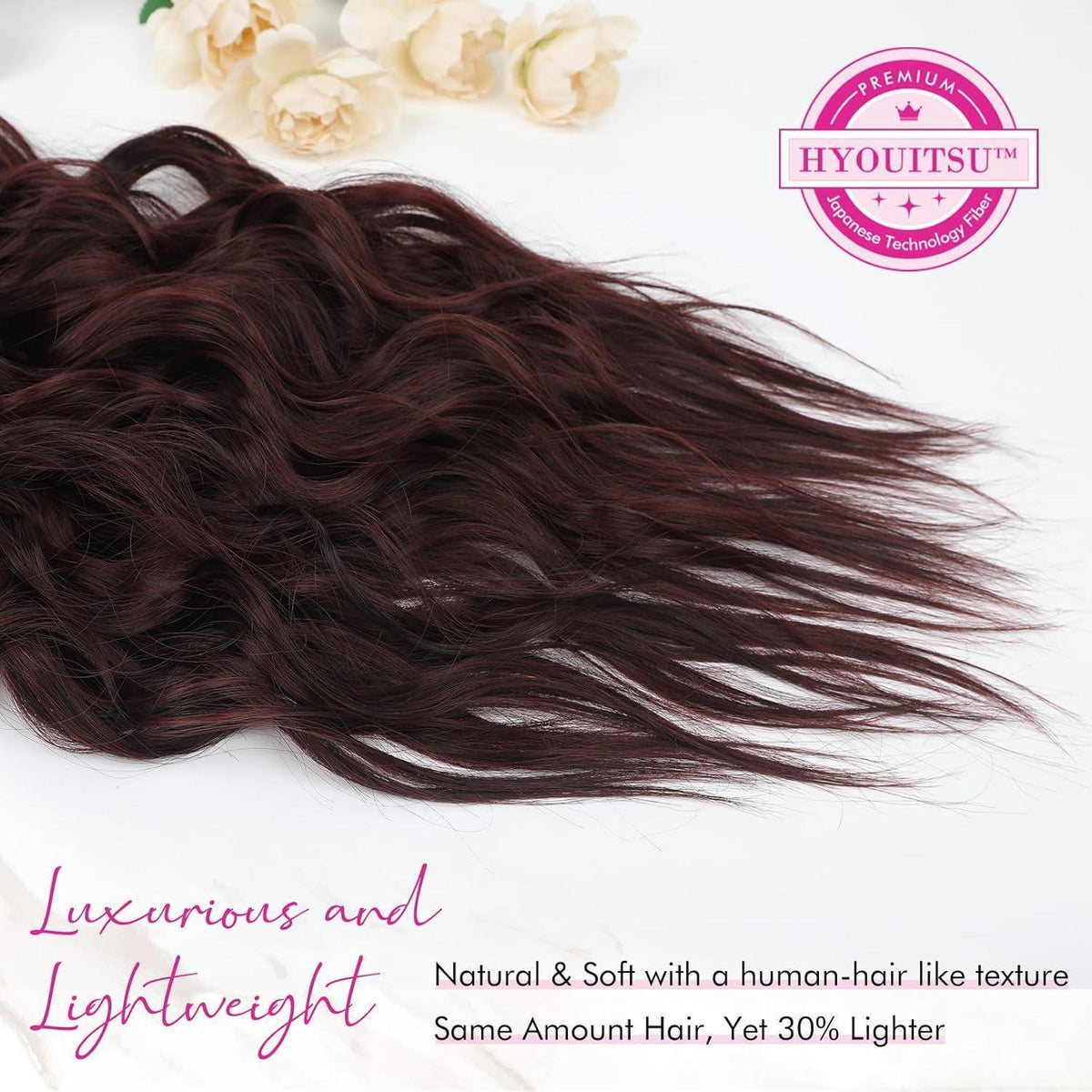 Clip-In Haarverlängerung Schwarz-Burgunder Ombre, 60cm Strandwellen