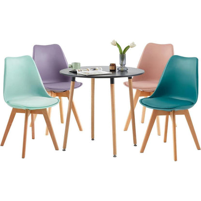 8er Set Esszimmerstühle Retro Skandi Rauchrosa Türkis Mint Grau