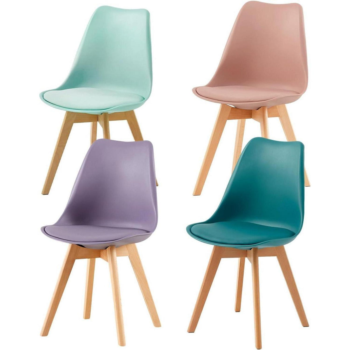 8er Set Esszimmerstühle Retro Skandi Rauchrosa Türkis Mint Grau