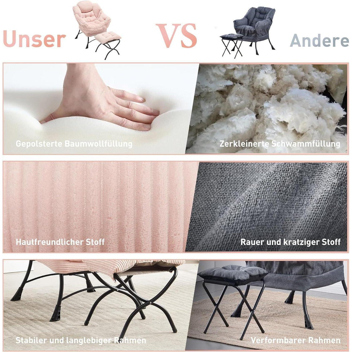 Faulenzersessel mit Ottomane – Rosa Lounge Sessel & Fußhocker