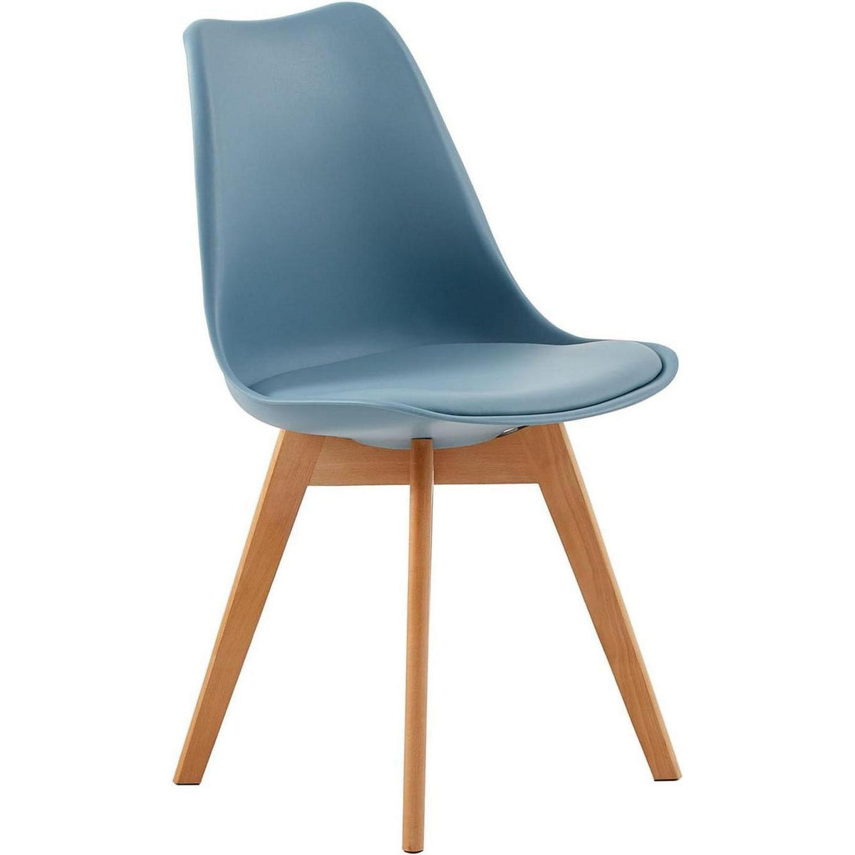Skandinavischer Esszimmerstuhl Retro Blau, Polsterung & Buchenholzbeine