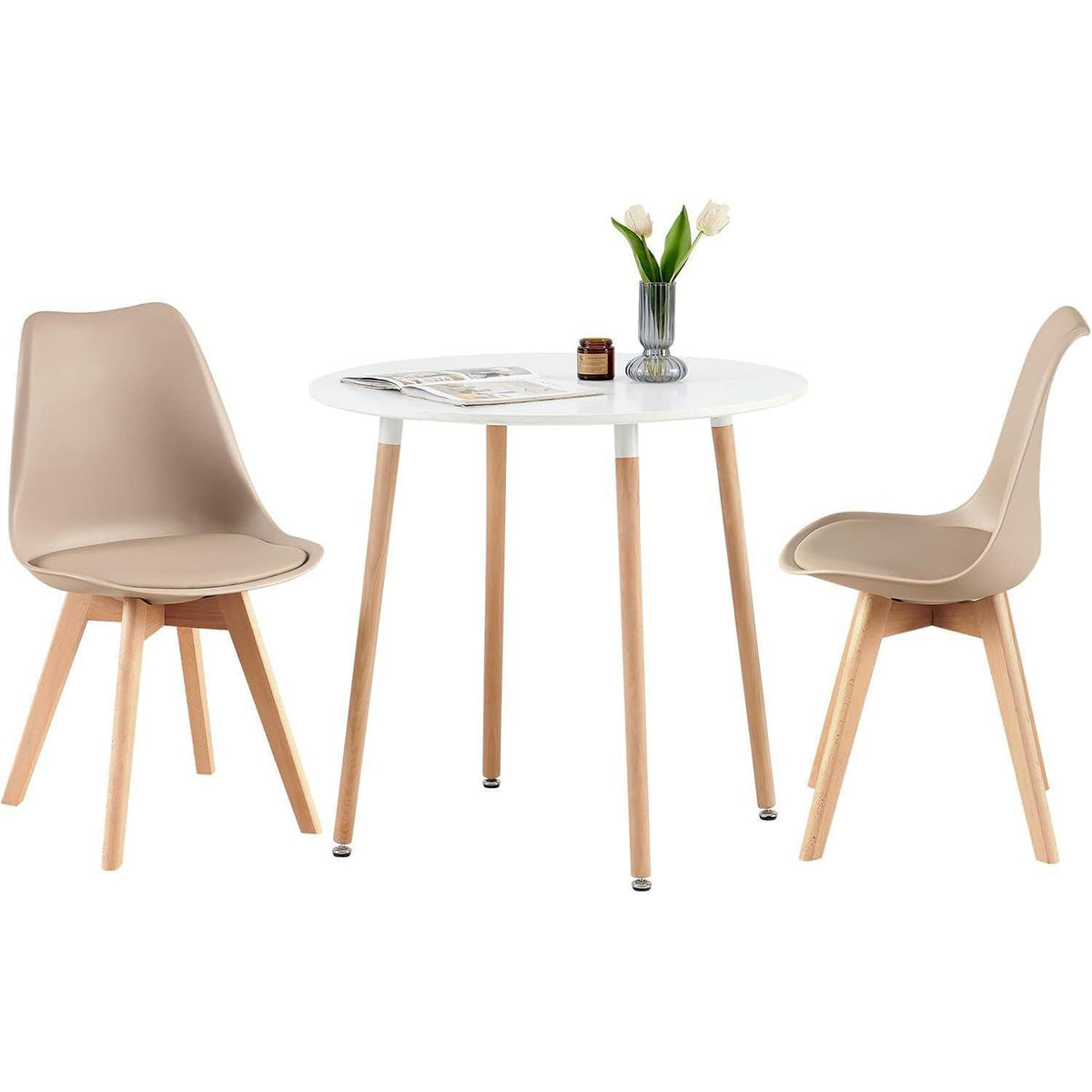Skandinavischer Esszimmerstuhl Retro, Buchenholz, Beige (8er Set)