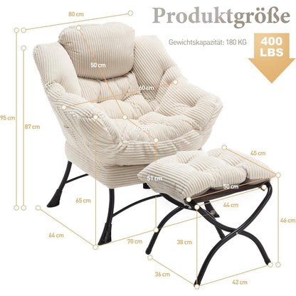 Lazy Chair mit Ottomane – Bequemer Faulenzersessel Weiß