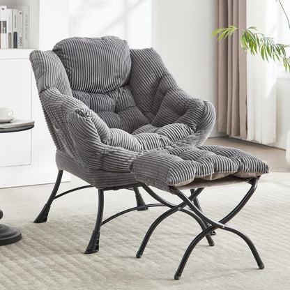 Faulenzersessel mit Ottomane – Bequemer Lounge-Sessel Grau