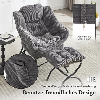Faulenzersessel mit Ottomane – Bequemer Lounge-Sessel Grau