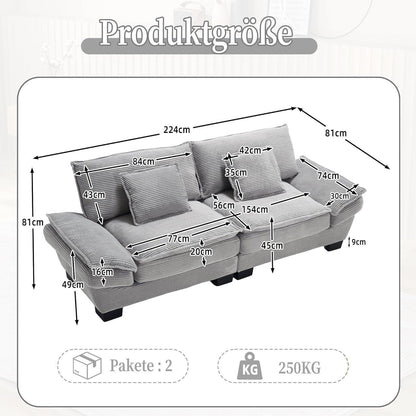 Modernes 2-Sitzer Polstersofa mit Armlehnen – Hellgrau