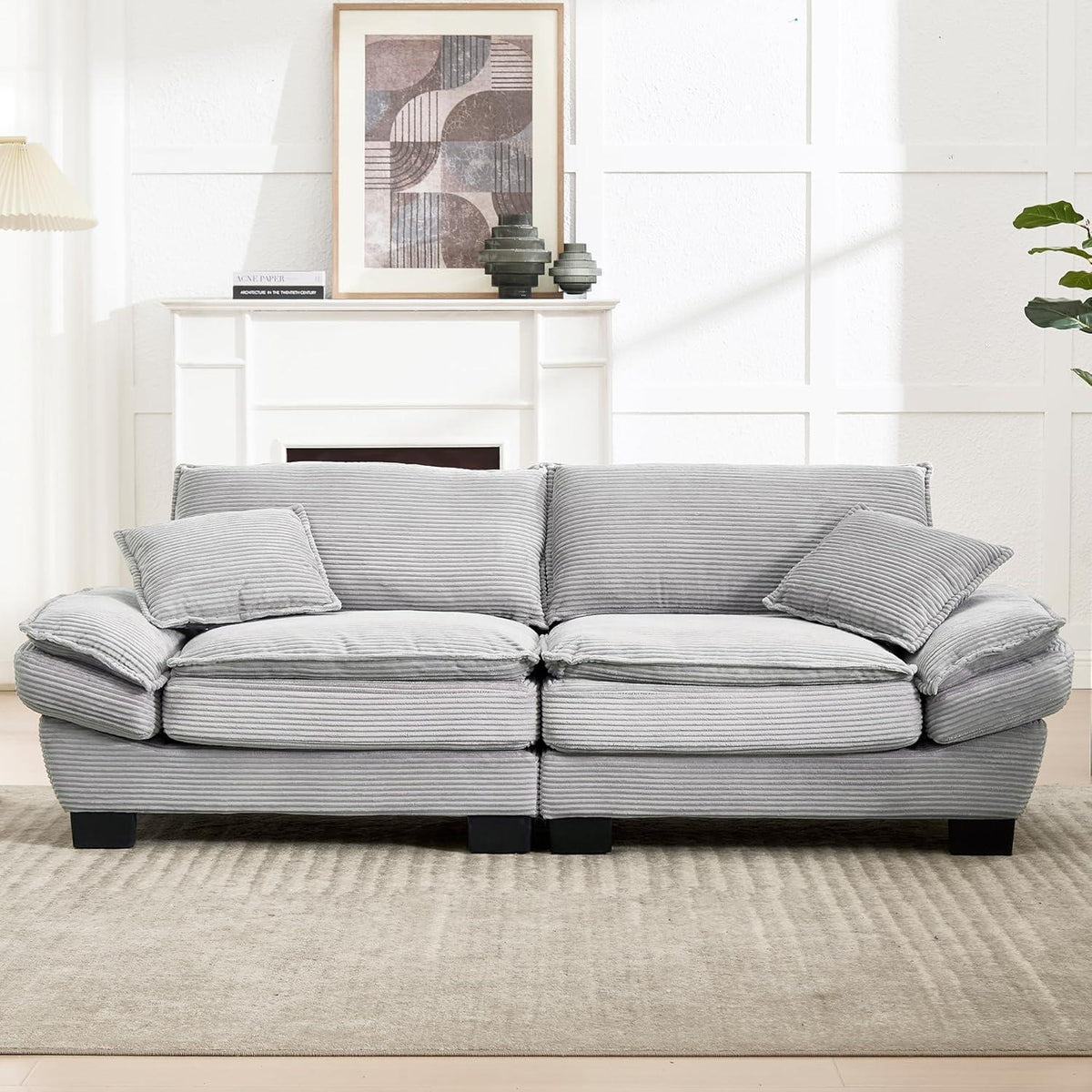 Modernes 2-Sitzer Polstersofa mit Armlehnen – Hellgrau