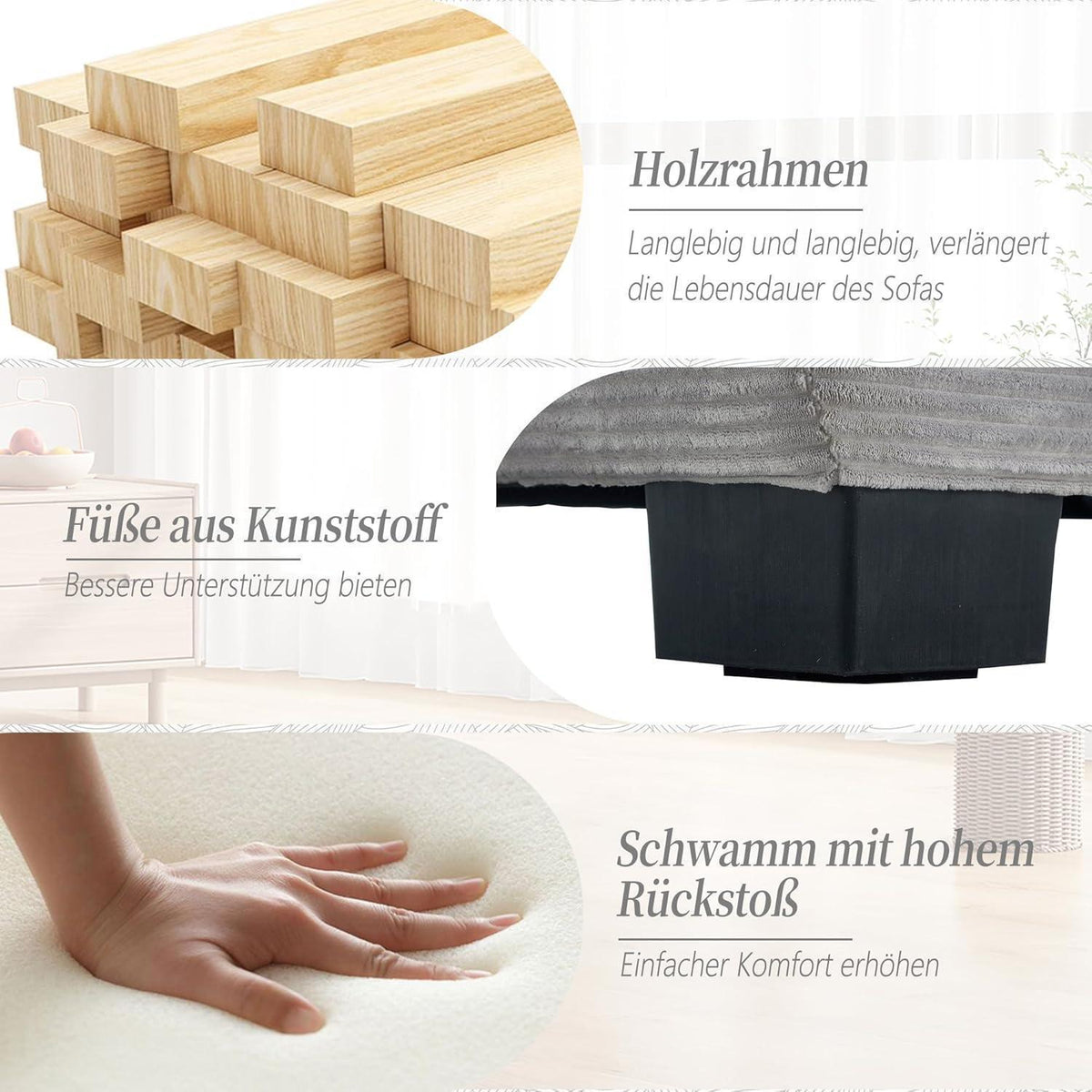 Modernes 2-Sitzer Polstersofa mit Armlehnen – Hellgrau