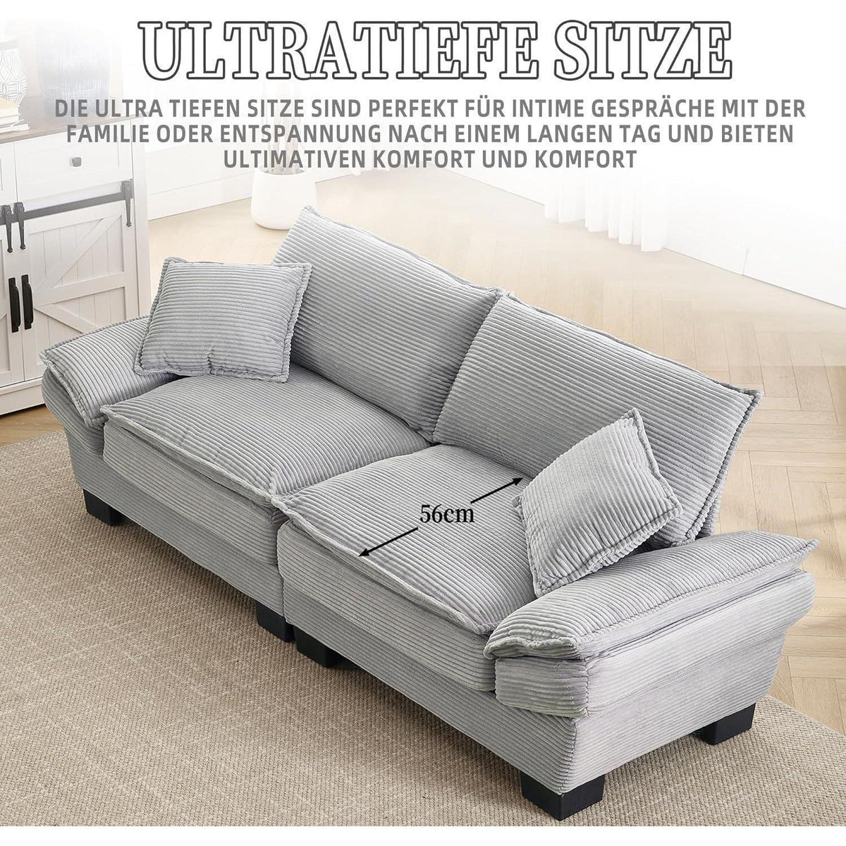 Modernes 2-Sitzer Polstersofa mit Armlehnen – Hellgrau