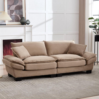 Modernes 2-Sitzer Sofa mit Polsterarmlehnen & Beinen (Khaki)