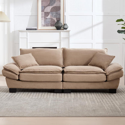 Modernes 2-Sitzer Sofa mit Polsterarmlehnen & Beinen (Khaki)