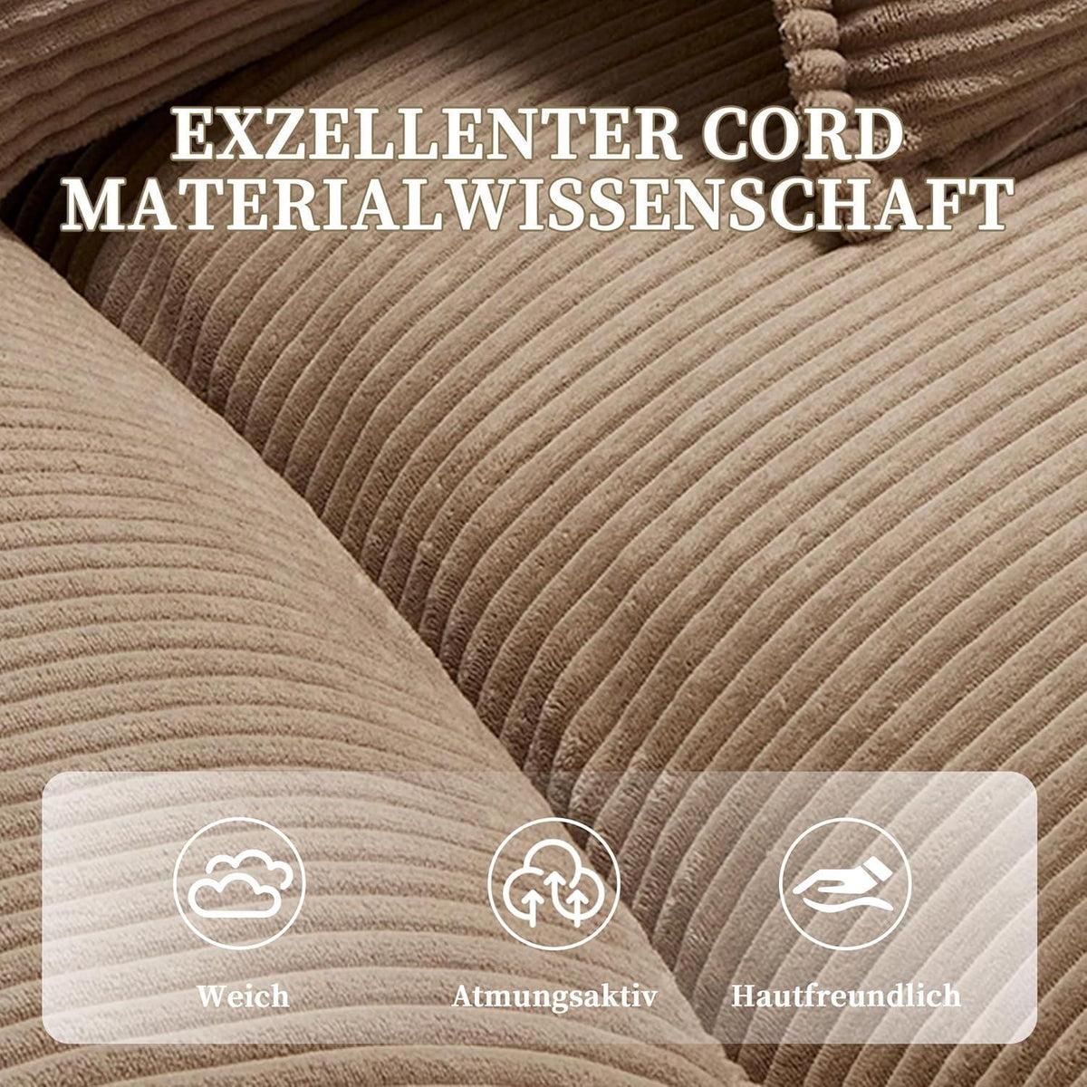 Modernes 2-Sitzer Sofa mit Polsterarmlehnen & Beinen (Khaki)