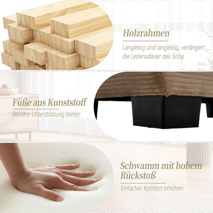 Modernes 2-Sitzer Sofa mit Polsterarmlehnen & Beinen (Khaki)