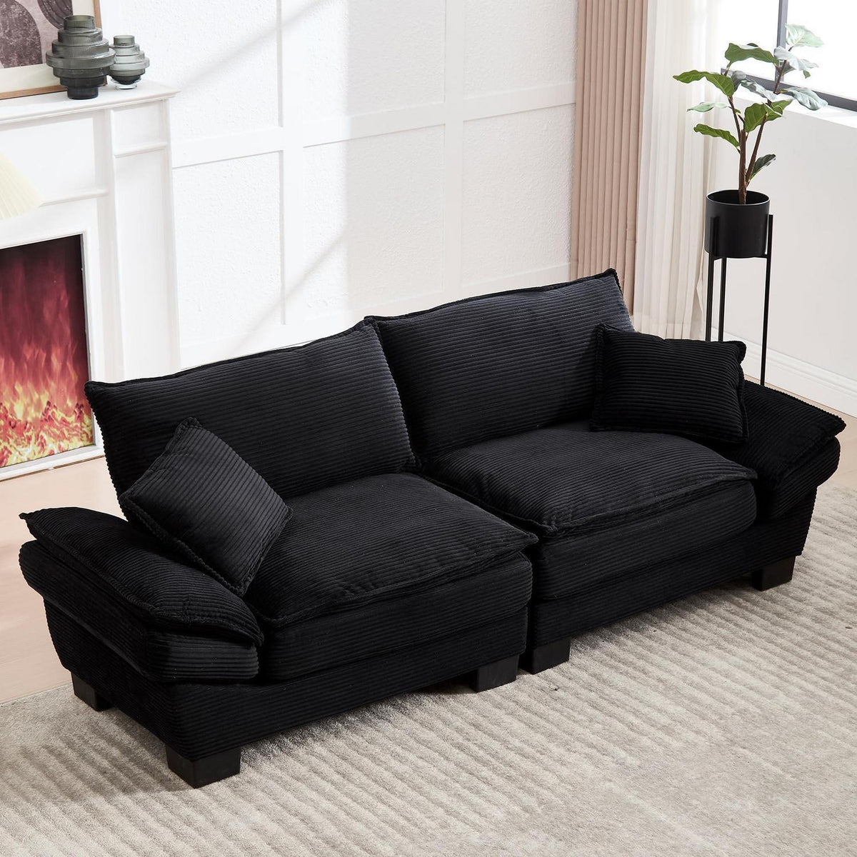 Modernes 2-Sitzer Sofa mit Polsterarmlehnen & Beinen (Schwarz)