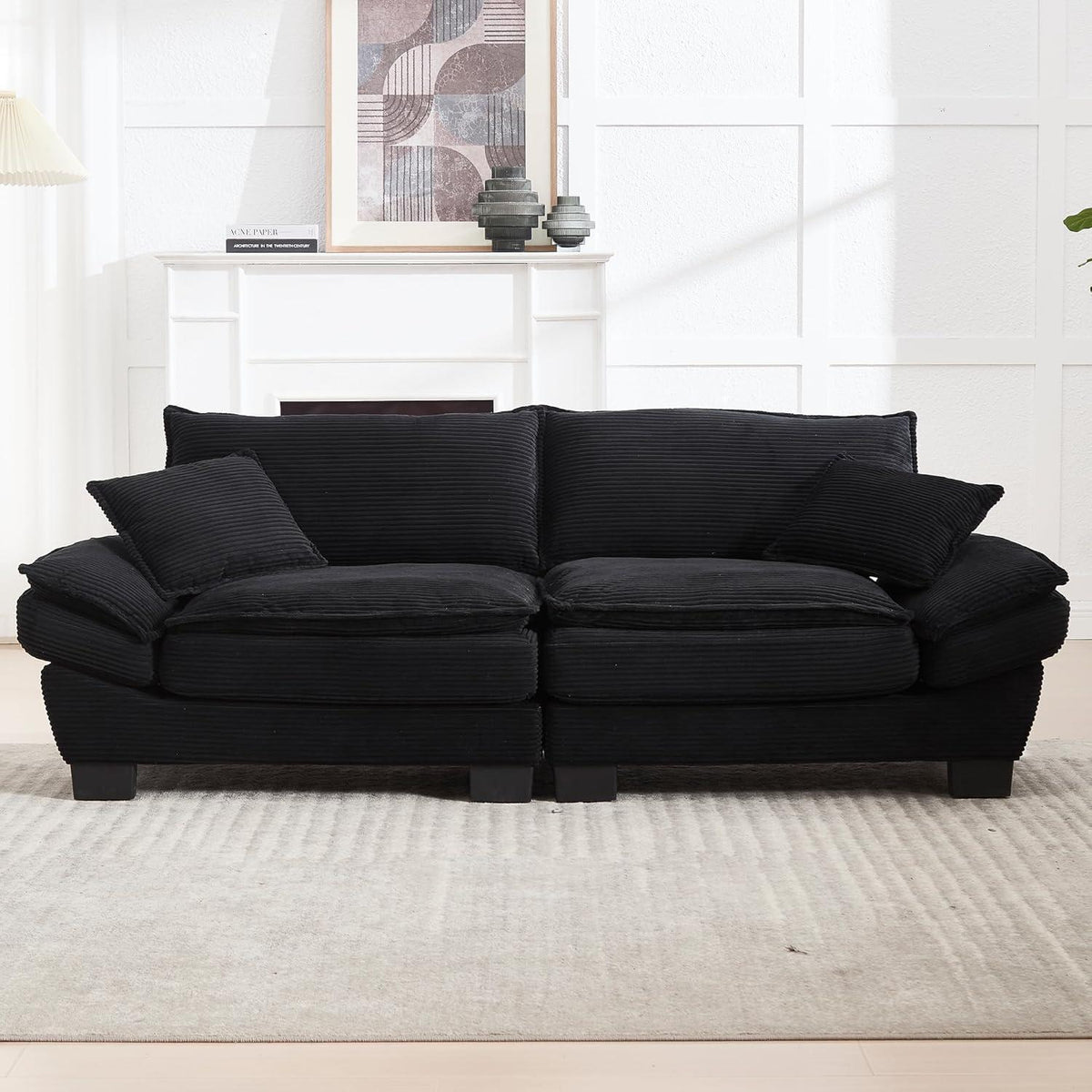 Modernes 2-Sitzer Sofa mit Polsterarmlehnen & Beinen (Schwarz)