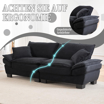 Modernes 2-Sitzer Sofa mit Polsterarmlehnen & Beinen (Schwarz)