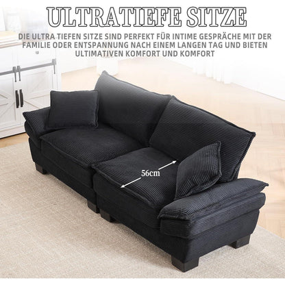 Modernes 2-Sitzer Sofa mit Polsterarmlehnen & Beinen (Schwarz)